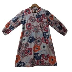 Ann Taylor Factory Petite XSP Floral Chiffon Shift Dress Pink Blue Long Sleeve